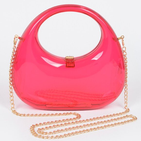 BNWT Brand New Hot Pink Molded Acrylic Top Handle Clutch Bag Crossbody Bag - Picture 6 of 6